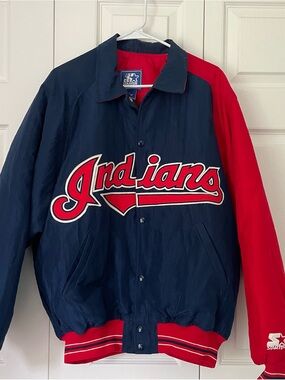 STARTER Navy and Red Cleveland Indians Quilted Jacket Made in USA Large
